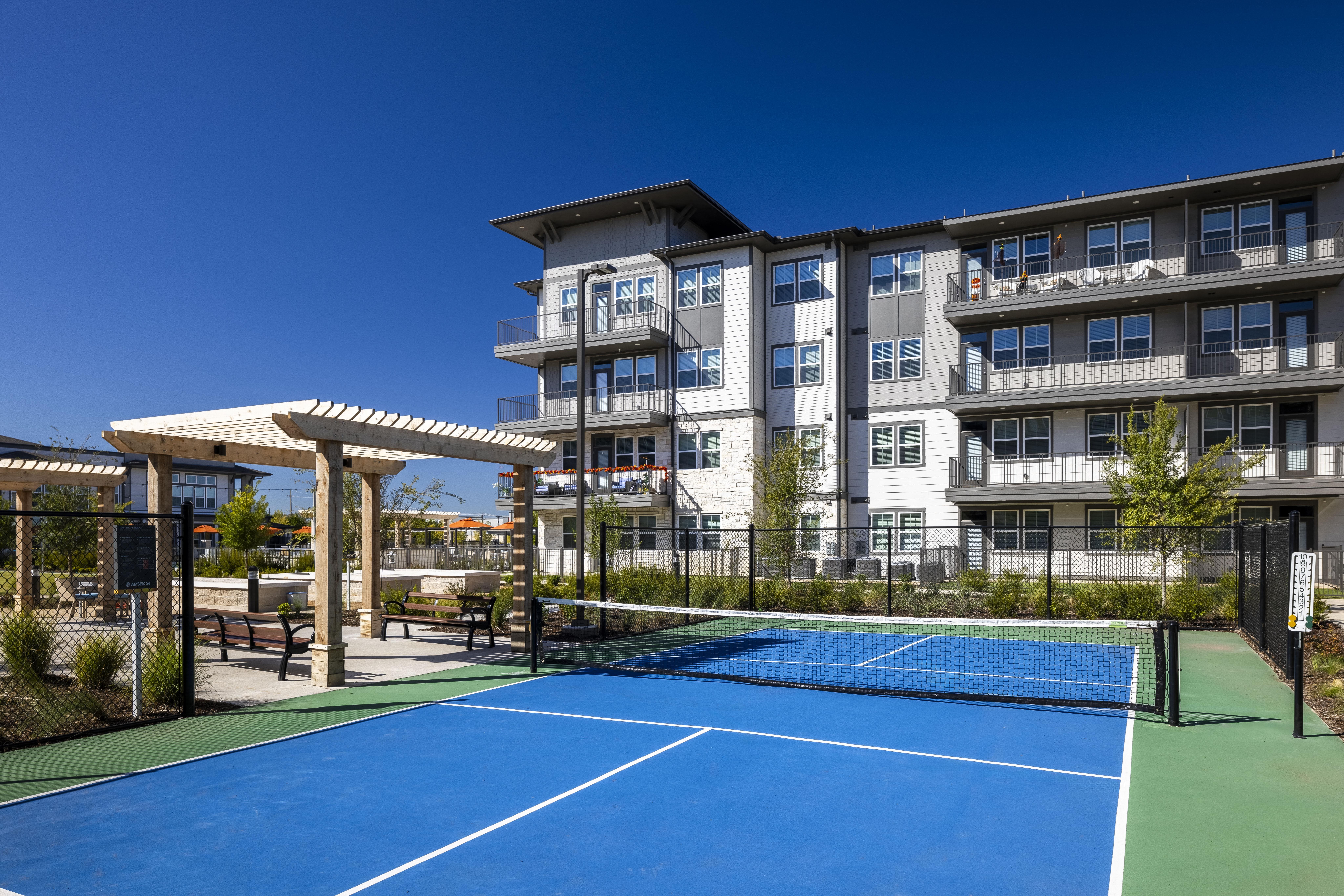 a pickleball court at a senior apartment community